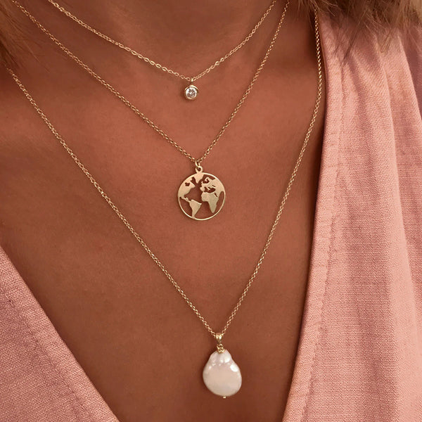 FX0260 925 Sterling Silver World Map Necklace