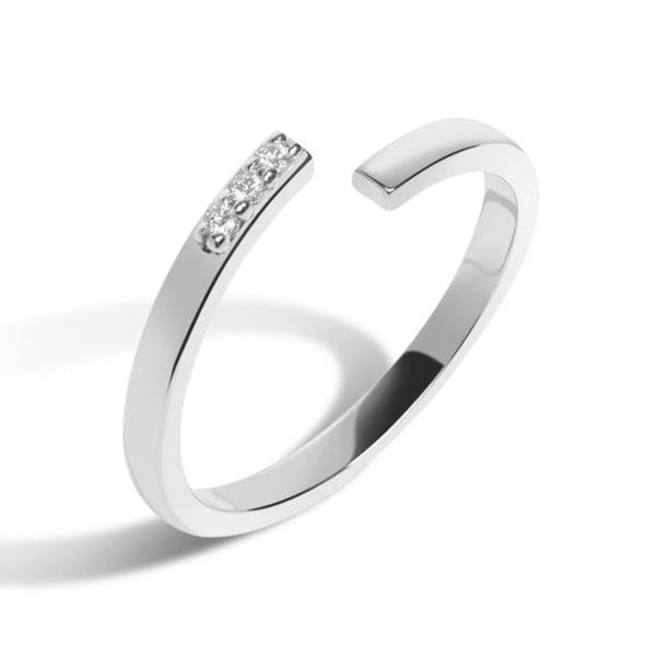 FJ0059 925 Sterling Silver Three Zircon Open Ring