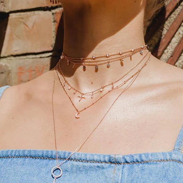 FX0058 925 Sterling Silver Cross & Star choker Necklace