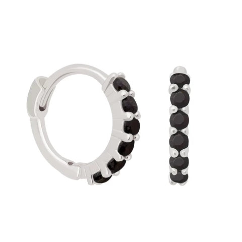 FE0222 925 Sterling Silver Black Zircon Huggie Earrings