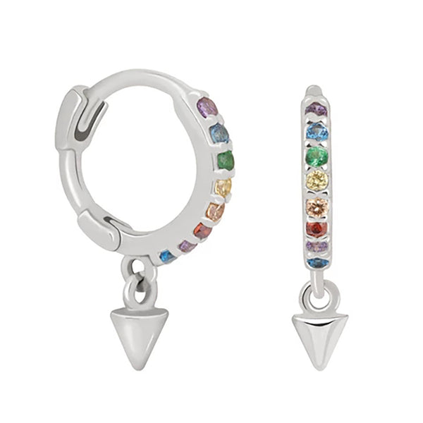 FE0224 925 Sterling Silver Rainbow Spike Huggies Earrings