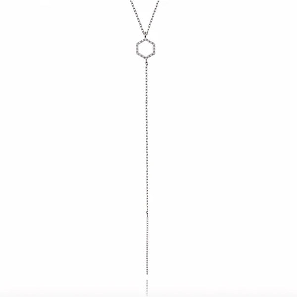 FX0066 925 Sterling Silver hexagon lariat Necklace