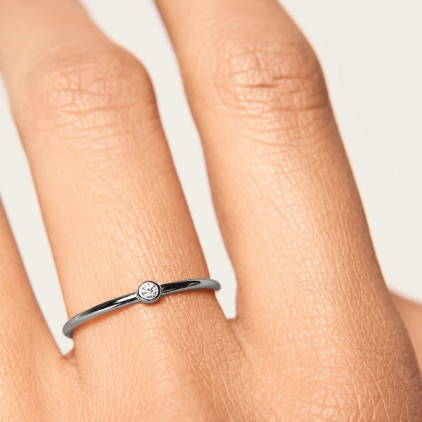 FJ0233 925 Sterling Silver Single Diamond Ring