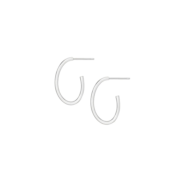 FE0245 925 Sterling Silver Oval Swoosh Hoop Medium Earrings