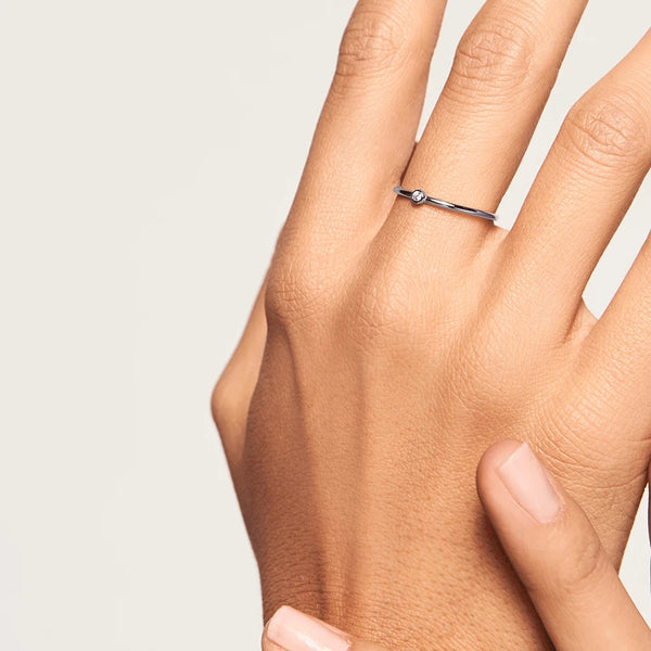 FJ0220 925 Sterling Silver Single Diamond Ring