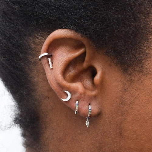 FE0223 925 Sterling Silver Rainbow Jewelled Huggies Earrings