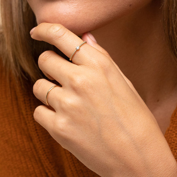 FJ0252 925 Sterling Silver Diamond Beaded Ring