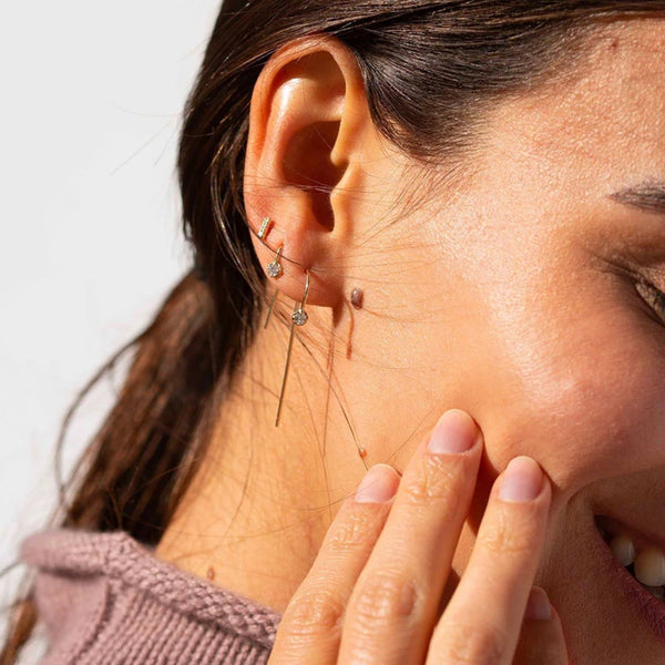 FE0249 925 Sterling Silver Diamond Hook Earrings