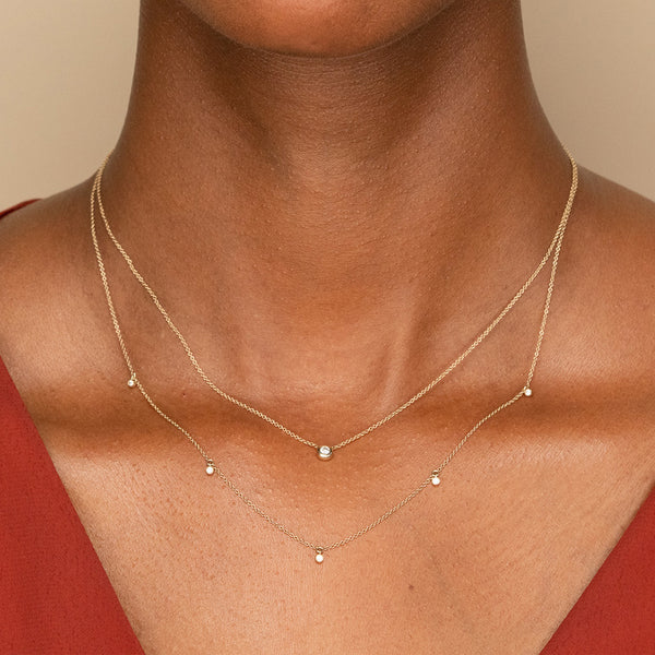 FX0285 925 Sterling Silver Cubic Zirconia Bezel Minimalist Necklace