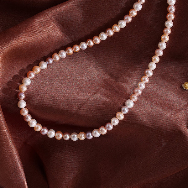 FX0804 925 Sterling Silver Pink Natural Pearl Choker Necklace