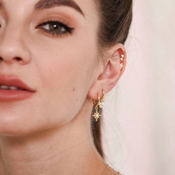 FE0010 Opal Starburst Huggies Earrings