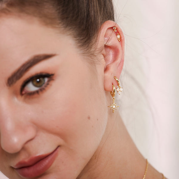 FE0010 Opal Starburst Huggies Earrings