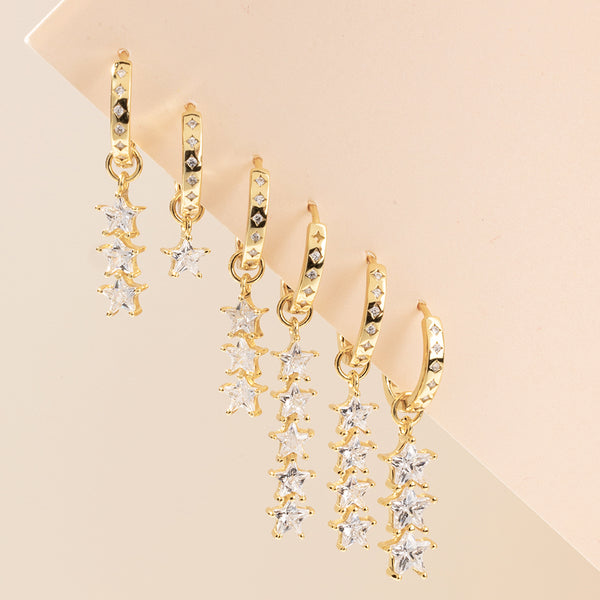 FE1862 925 Sterling Silver Quintet White CZ Dangle Hoops