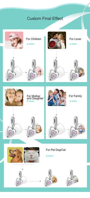 XPPY1075 925 Sterling Silver Forever Love Custom Heart Photo Charms