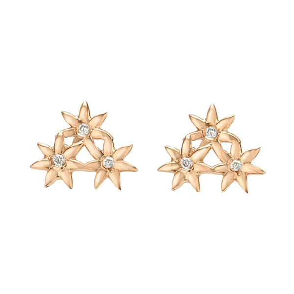 FE0279 925 Sterling Silver Flower Stud Earrings with White Diamonds