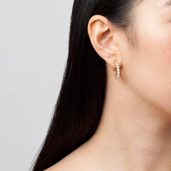 FE0239 925 Sterling Silver Diamond Bezel Eternity Hoop Earrings