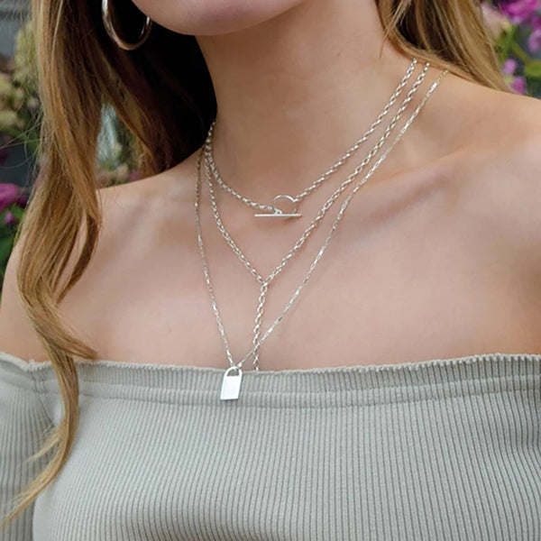 FX0056 925 Sterling Silver boyfriend padlock Necklace