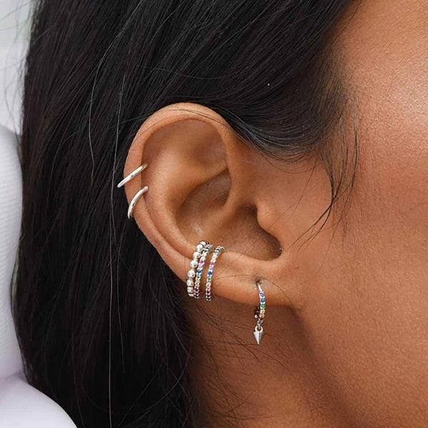 FE0224 925 Sterling Silver Rainbow Spike Huggies Earrings