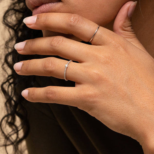 FJ0252 925 Sterling Silver Diamond Beaded Ring