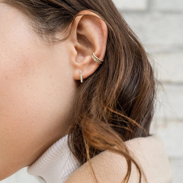 FE0244 925 Sterling Silver Diamond Square Huggie Earrings