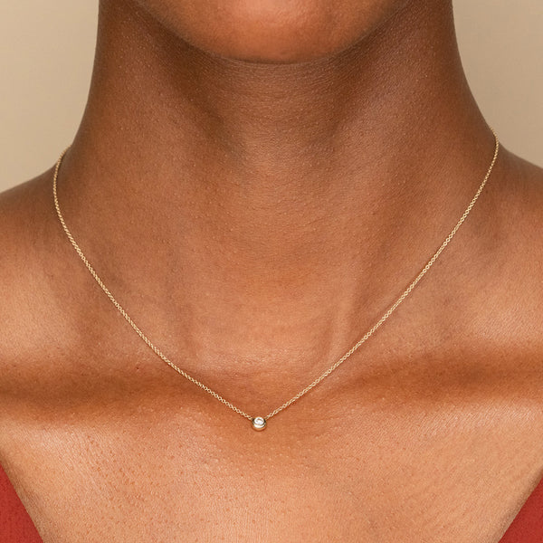 FX0285 925 Sterling Silver Cubic Zirconia Bezel Minimalist Necklace