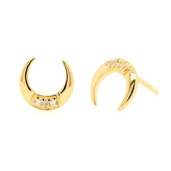 FE0116 925 Sterling Silver Pave Moon Stud Earrings