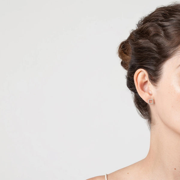 FE0275 925 Sterling Silver Diamond Square Stud Earrings