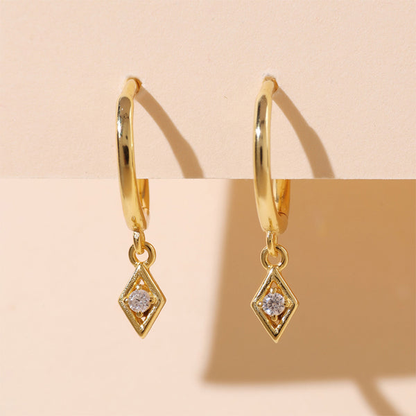 YHE0165 925 Sterling Silver Geometric Rhombus Dangle Earring