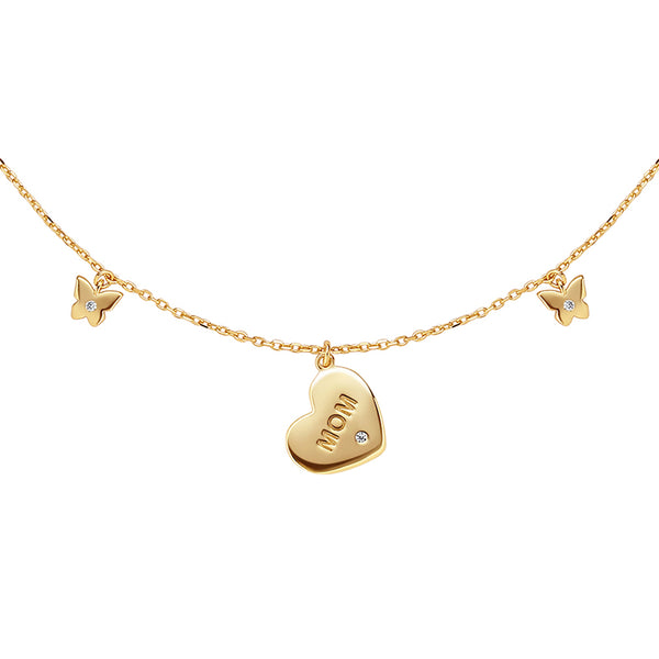 FX0518 925 Sterling Silver Mom Heart CZ Pendant Necklace