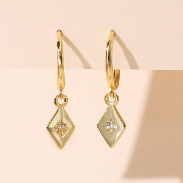 YHE0276 925 Sterling Silver Rhombus CZ Dangle Earring