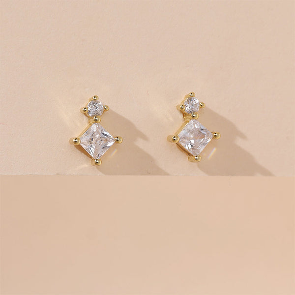 YHE0452 925 Sterling Silver Geometric Square CZ Stud Earring