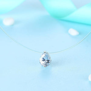 YX1593 925 Sterling Silver Water Drop CZ Transparent Link Necklace