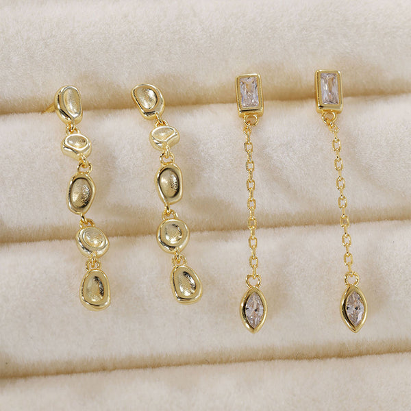 YHE0294 925 Sterling Silver Irregular Long Chain CZ Earring