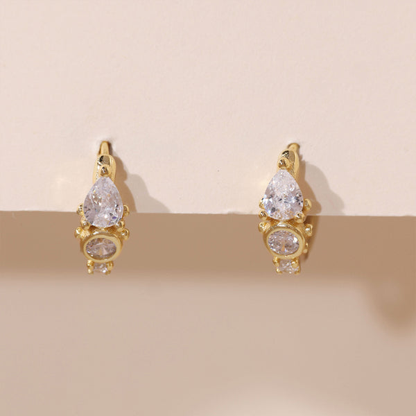 YHE0369 925 Sterling Silver Water Drop CZ Hoop Earrings