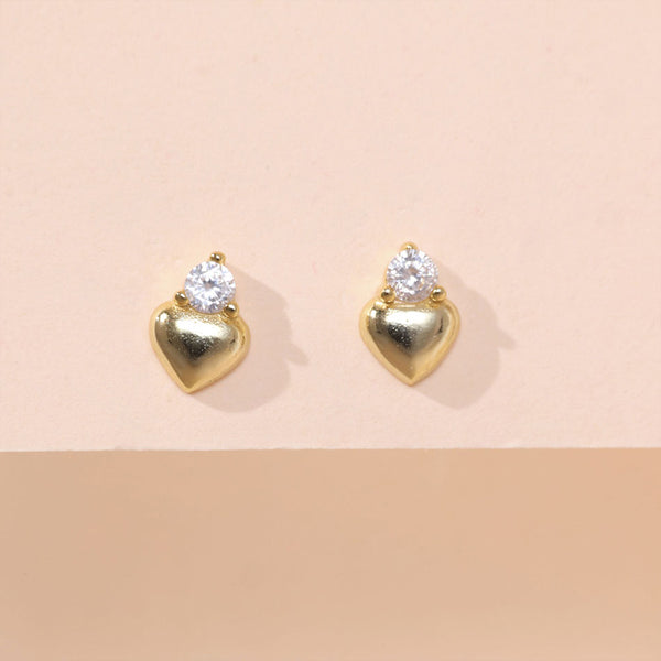 YHE0491 925 Sterling Silver Peach Heart Cubic Zirconia Mini Stud Earrings