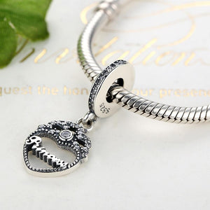 PY1346 925 Sterling Silver Princess Crown Heart Charm