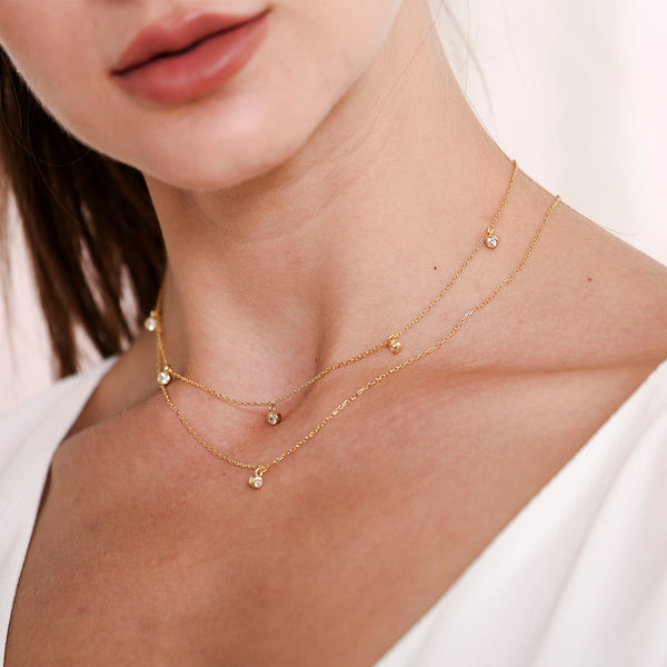 FX0285 925 Sterling Silver Cubic Zirconia Bezel Minimalist Necklace