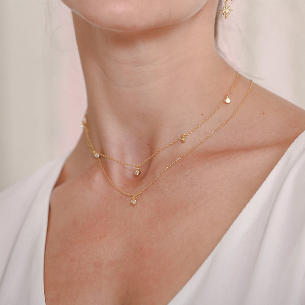 FX0285 925 Sterling Silver Cubic Zirconia Bezel Minimalist Necklace