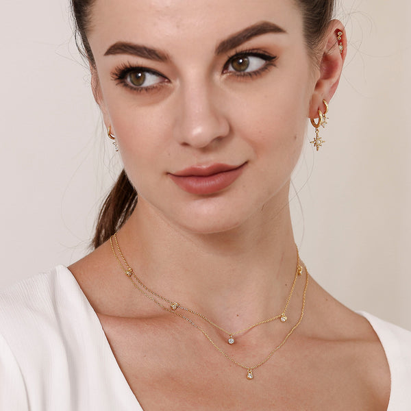 FX0286 925 Sterling Silver Diamonds Beaded Necklace