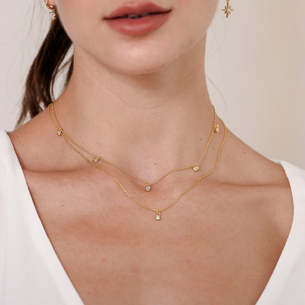 FX0286 925 Sterling Silver Diamonds Beaded Necklace