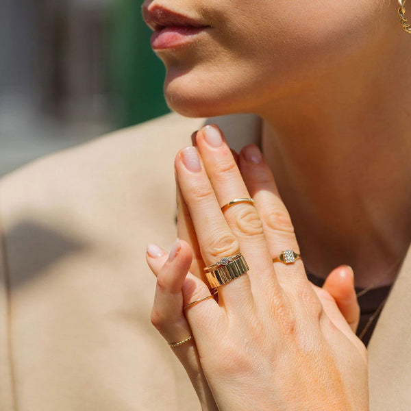 FJ0050 925 Sterling Silver Diamond Signet Ring