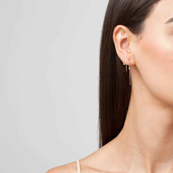 FE0272 925 Sterling Silver Long Gold Ball Hook Earrings