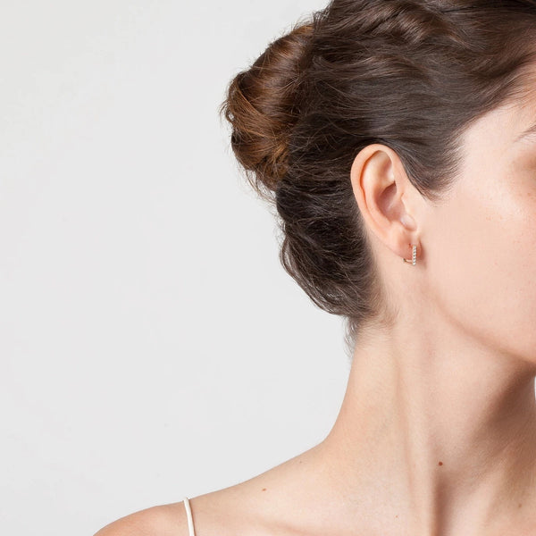 FE0244 925 Sterling Silver Diamond Square Huggie Earrings