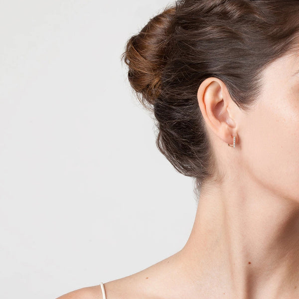 FE0244 925 Sterling Silver Diamond Square Huggie Earrings