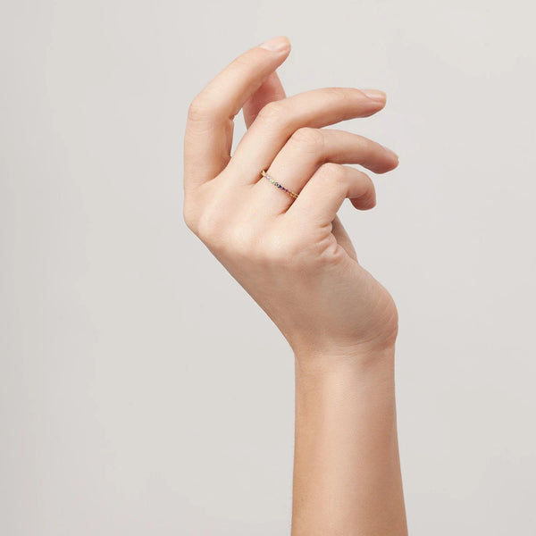 FJ0053 925 Sterling Silver Rainbow CZ Ring