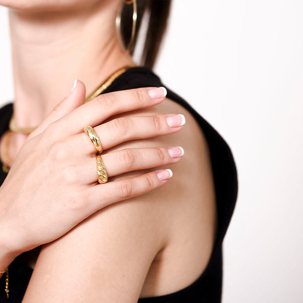 FJ0239 925 Sterling Silver Croissant Dome Ring