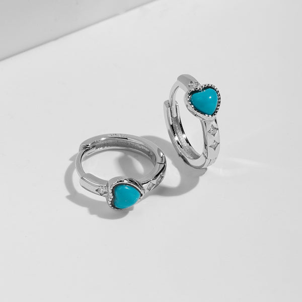 FE1826 Sweet Heart Turquoise CZ Hoop Earring