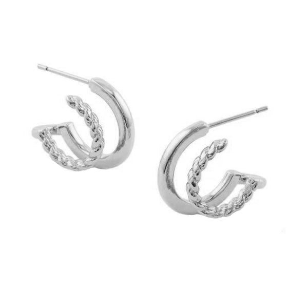 FE1980 925 Sterling Silver Twist Double Half Hoop Earrings