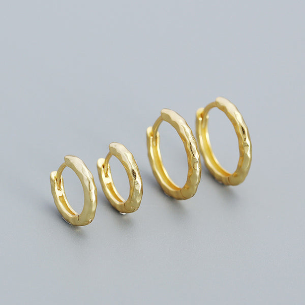 YHE0151 925 Sterling Silver Hammered Basic Hoop Earrings