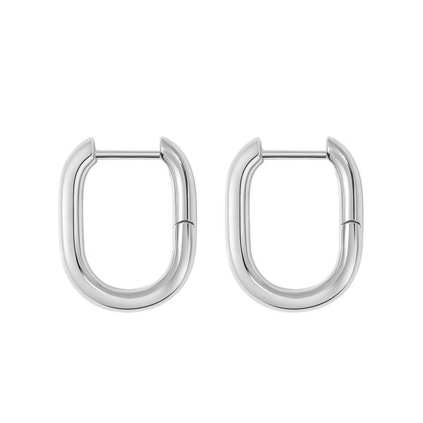 FE1976 925 Sterling Silver Oval Chunky Huggie Earring